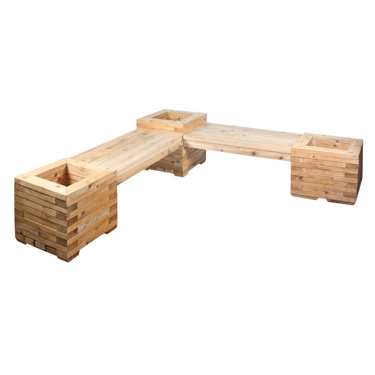 Corner Cedar Bench with Heavy Duty Planter Boxes